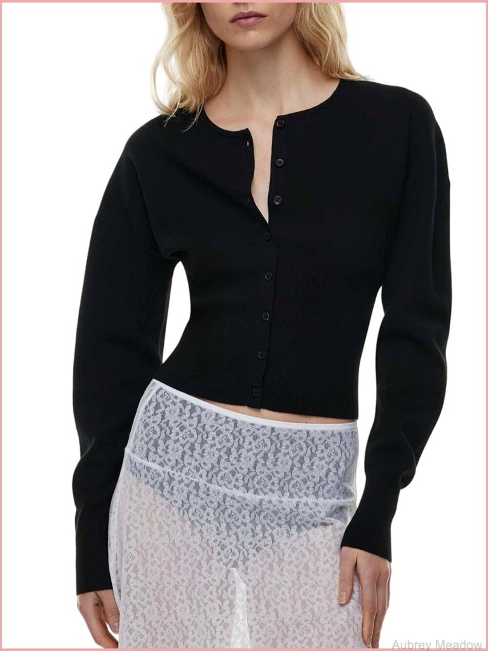 Crop Button Down Cardigan V Neck Long Sleeve Ribbed Knit Pullover Sweater - Picture 6 of 6